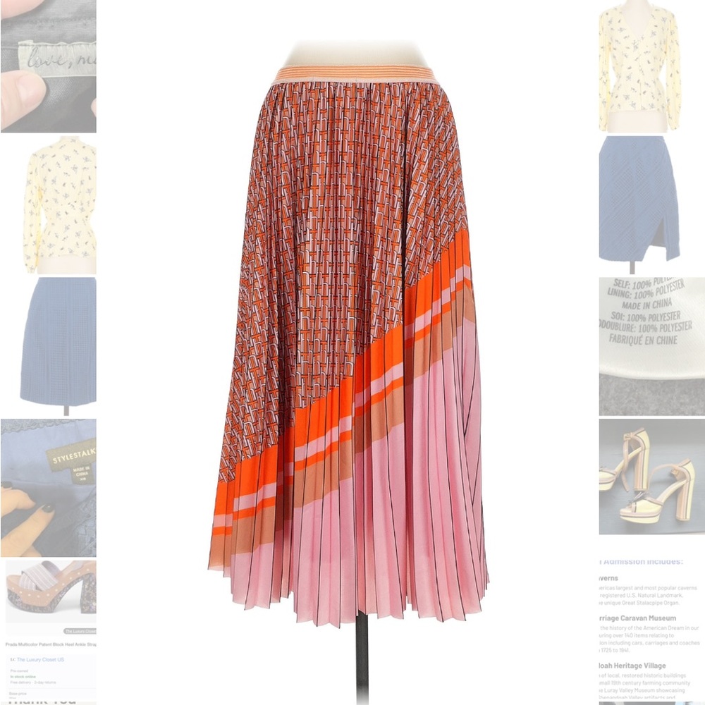 Eva Franco Pink and Orange Colorblock Pleated A-Line Skirt